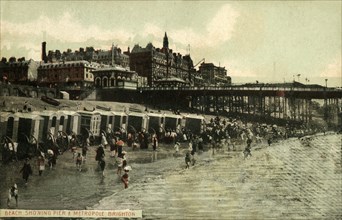 Beach Showing Pier & Metropole, Brighton', late 19th-early 20th century.