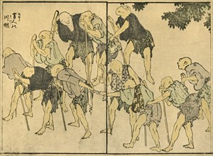 Barefoot elderly men with walking sticks, 1820, (1924).