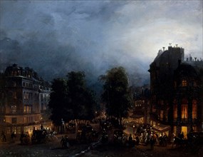 Boulevard des Italiens at night, ca 1835.