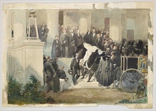 The coffin of Prince Ferdinand Philippe d'Orléans leaves the Château de Clermont, 1842.