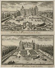 View of the Château de Maintenon from the entrance and from the garden, 17th century.