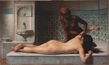 Massage, hammam scene, 1883.