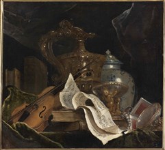 Still life with musical instrument, 1695-1700.