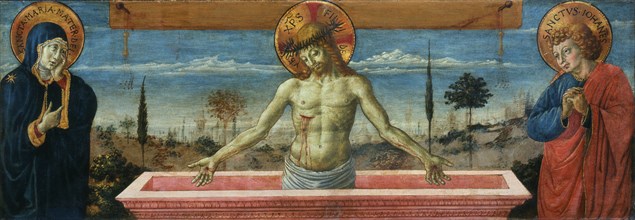 Man of Sorrows between Virgin and Saint John the Evangelist, 1469-1474 .