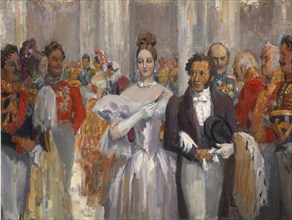 Alexander Pushkin with his wife at the ball.