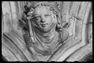 Carved woman's head, Minster Church of St John, Beverley, East Riding of Yorkshire, c1955-c1980