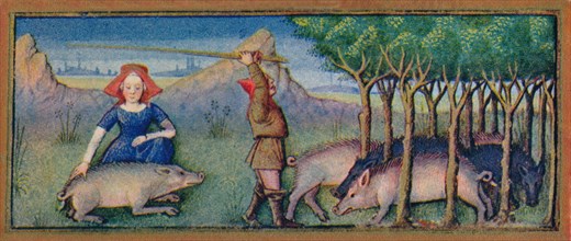 October - feeding pigs on acorns, 15th century, (1939).