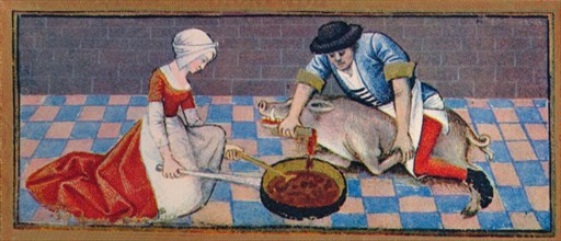 November - slaughtering the pig, 15th century, (1939).