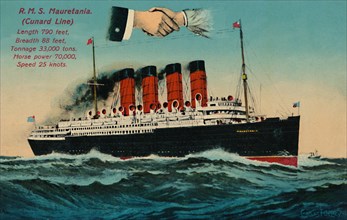 R.M.S. Mauretania. (Cunard Line)', c1930s.