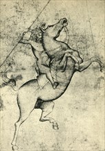 Naked man riding a horse, early 15th century, (1943).