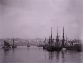 Ships in the harbour at Plymouth in Devon.