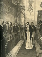 Queen Caroline entering the House of Lords during her trial, Westminster, London, 1820 (c1890).