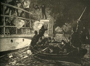 British forces capturing the Canadian rebel ship 'Caroline' on the Niagara River, 1837 (c1890).)