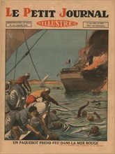 A ship catches fire in the Red Sea,1930
