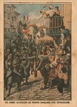 French troops are welcomed enthusiastically by the Serbs,1915