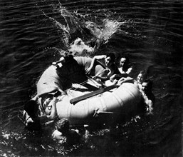 RAF personnel learning to use a dinghy,1941