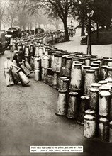 Milk churns at Hyde Park during the General Strike, London