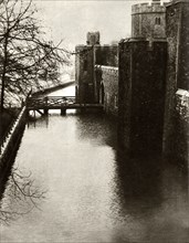 Flood waters in the moat at the Tower of London,1928