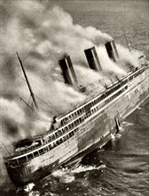 The SS 'L'Atlantique' on fire,1933