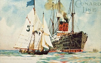 'Cunard Line - Picking Up the New York Pilot', c1904