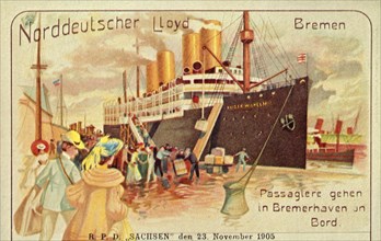 Passengers board the giant SS 'Kaiser Wilhelm II' in Bremerhaven,1905