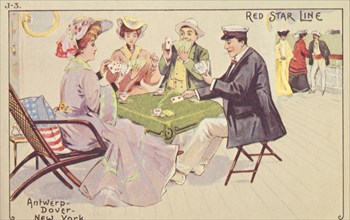 Passengers play cards on the deck of a Red Star liner,1907