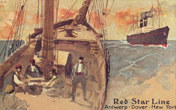 Sailing ship and Red Star ocean liner, c1900