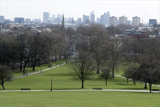 View from the top of Primrose Hill Park, looking towards the City of London