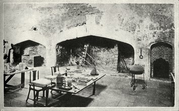 'Hampton Court Palace - part of the palace kitchen which is kept exactly as it was in Wolsey's time' Creator: Unknown,