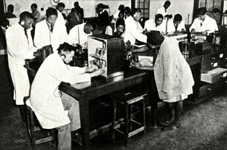 'Scenes in a Native College - Students in the physics laboratory', c1948