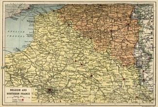Map of Belgium and Northern France, c1914, (c1920).  Creator: John Bartholomew & Son.