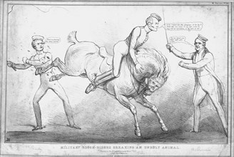 'Military Rough-Riders Breaking an Unruly Animal', 1833. Creator: John Doyle.