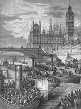 'Westminster Stairs - Steamers Leaving', 1872. Creator: Gustave Doré.