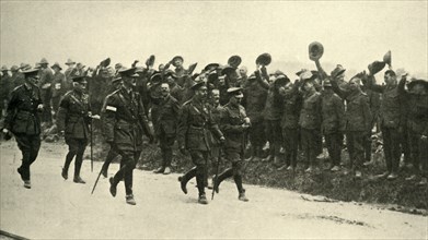 King George V cheered by ANZAC troops at the Western Front, First World War, August 1916, (c1920).  Creator: Unknown.