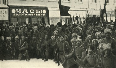 Russian soldiers in Petrograd, First World War, 1917, (c1920). Creator: Unknown.