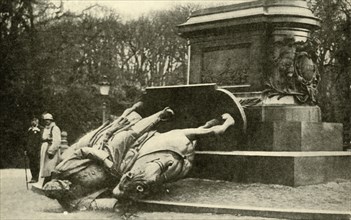 Toppled equestrian statue of Wilhelm I, Metz, France, 1918, (c1920). Creator: Unknown.