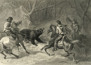 'Native Californians Lassoing a Bear', 1874.  Creator: Francis Holl.