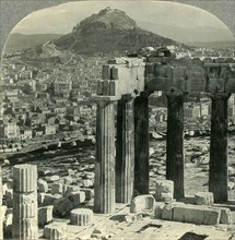 'The Parthenon on the Acropolis - View N.E. over Athenai (Athens) to Mount Lycabettus, Greece', c193 Creator: Unknown.
