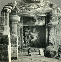 'Drunken Dance of the Eight-armed Divinity, Siva - Rock-hewn Temple at Elephanta, India', c1930s. Creator: Unknown.