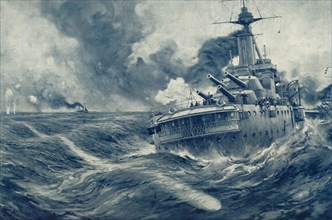 'Missed! U Boat's Torpedo Passes Beyond the Stern of British War Vessel', 1916. Creator: Unknown.