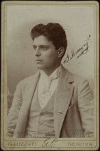 Portrait of the Composer Pietro Mascagni (1863-1945), c. 1890. Creator: Photo studio Luzzati, Genova  .