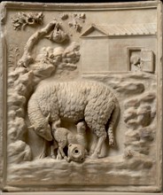 Grimani Relief: A sheep with her lamb, 1st century BC. Creator: Art of Ancient Rome, Classical sculpture  .