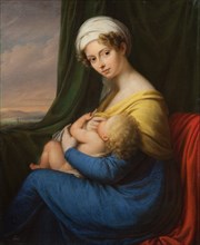 Portrait of Princess Maria Fyodorovna Baryatinskaya, née Keller (1792-1858) with son, 1820s. Creator: Anonymous.