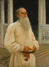 Portrait of the author Count Lev Nikolayevich Tolstoy (1828-1910), 1916. Creator: Repin, Ilya Yefimovich (1844-1930).