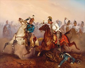 Combat between Imperial Austrian Dragoons and Hungarian Honvéd Hussars ?.Hungary in 1849, 1854. Creator: Zimmer, Antonin (1819-1869).