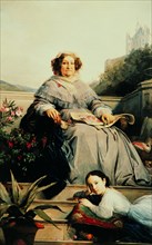 Portrait of Madame Clicquot, née Ponsardin (1777-1866) with her Daughter, Between 1851 and 1860. Creator: Cogniet, Léon (1794-1880).