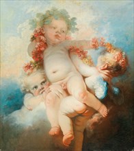 Three putti wreathed with flowers. Creator: Fragonard, Jean Honoré (1732-1806).