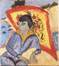 Erna with Japanese Umbrella , 1913. Creator: Kirchner, Ernst Ludwig (1880-1938).