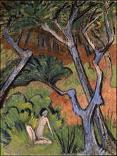 Forest landscape with nude, 1924. Creator: Mueller, Otto (1874-1930).