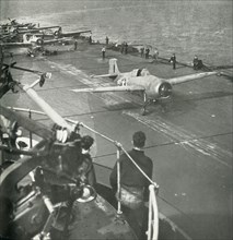 Fighter planes on board an aircraft carrier, Second World War, c1943.  Creator: Unknown.